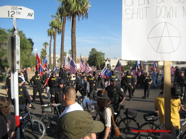 Nazi Rally Phoenix Arizona Nazi's police counter demonstrators flags 12th ave